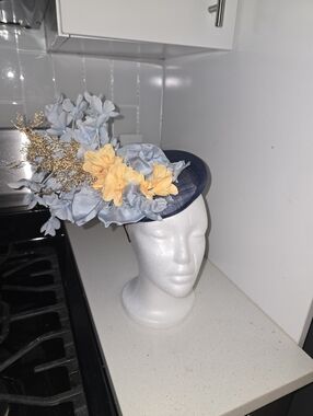 Handcrafted Blue and Yellow Floral Headpiece Facinator
